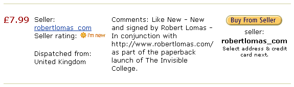 Example listing of a signed copy of The Invisible College for sale at Amazon
